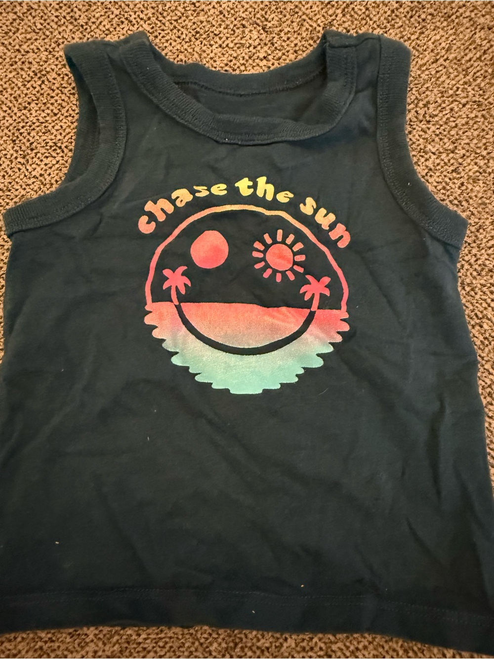 dip Navy Kids Tank Top with Pink and Teal Sunset Graphic